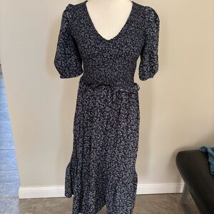 Universal Thread Floral Puff Sleeve Midi Sundress Blue Sz XS Boho Easter Preppy